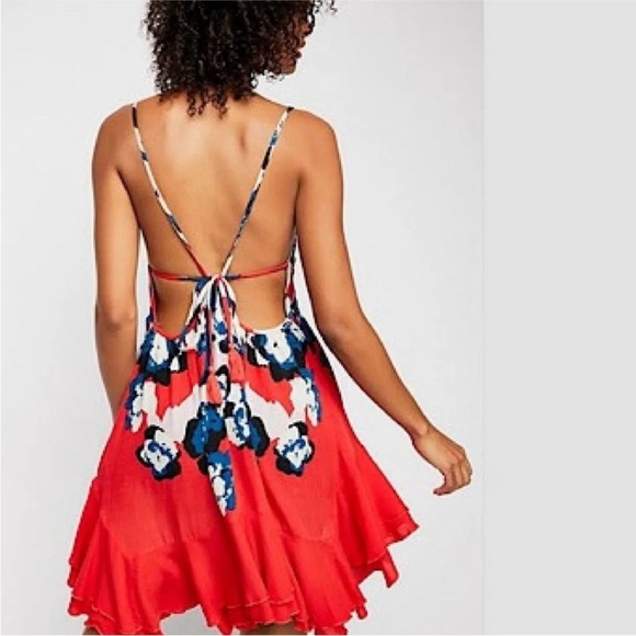 Free People Sweet Lucy slip dress cherry kiss summer festival size medium - Picture 3 of 10